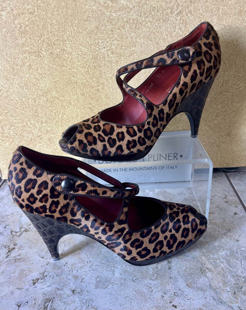 Donald Pliner Leopard HairCalf Gator Leather Shoe Peep-Toe Strappy NIB $350 11